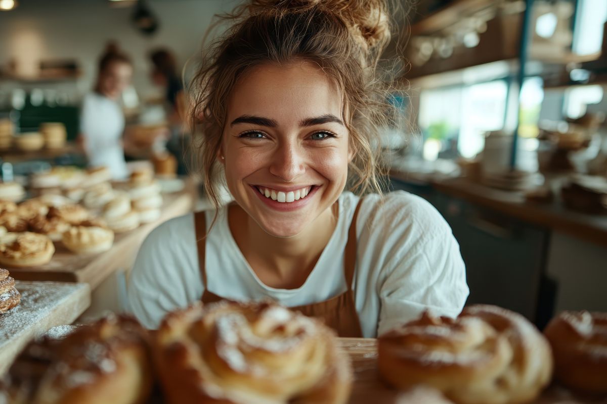 donna bionda con dolci